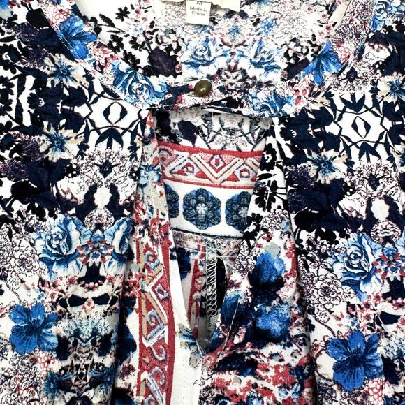 Umgee Wms M Multicolored Floral Geometric Trapeze Mini Dress Boho Hippie - Picture 4 of 9